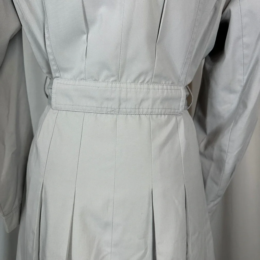 Vintage Light Gray Trench Coat Dress Size 10 Belted Pleated‎ Midi Coat READ